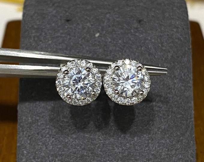 Sterling Silver White Topaz Halo Earrings.