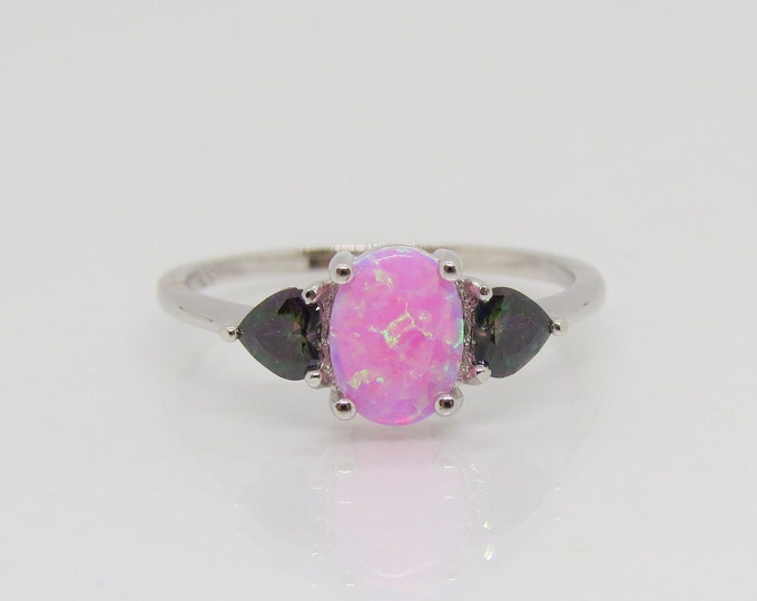 Vintage Sterling Silver Pink Opal & Mystic Topaz Ring Size 8