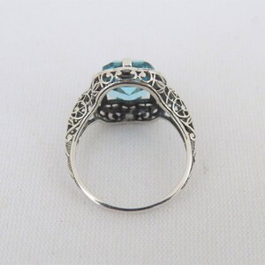 Vintage Sterling Silver Aquamarine Filigree Ring Size 6 image 2