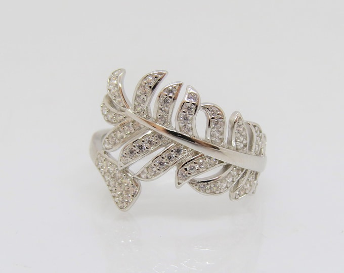 Vintage Sterling Silver White Topaz Leaf Ring Size 5