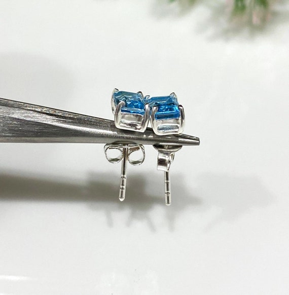 Vintage Sterling Silver Rectangular Aquamarine Ea… - image 3