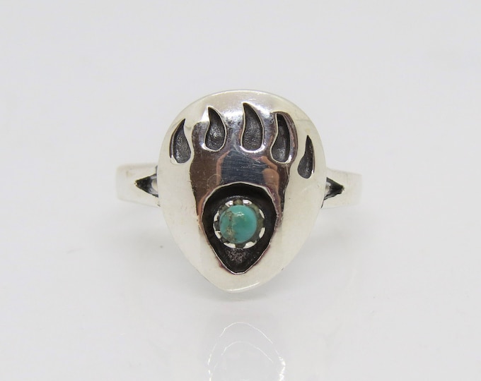 Vintage Sterling Silver Natural Turquoise Bear Paw Ring.