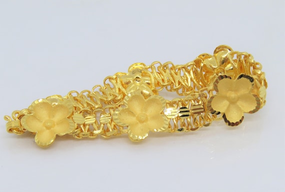 Vintage 24K 980 Pure Gold Diamond cut Flowers Lin… - image 5