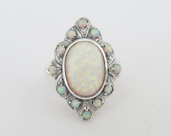 Vintage Sterling Silver Fire Opal Cluster Ring Size 8
