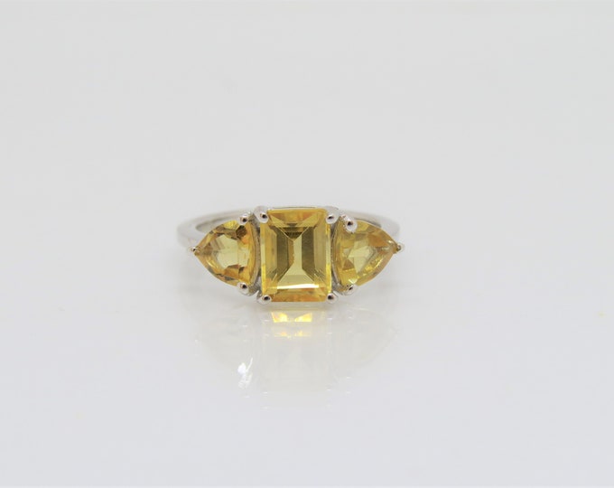 Vintage Sterling Silver 4.00ct Natural Citrine Three stones Ring Size 7
