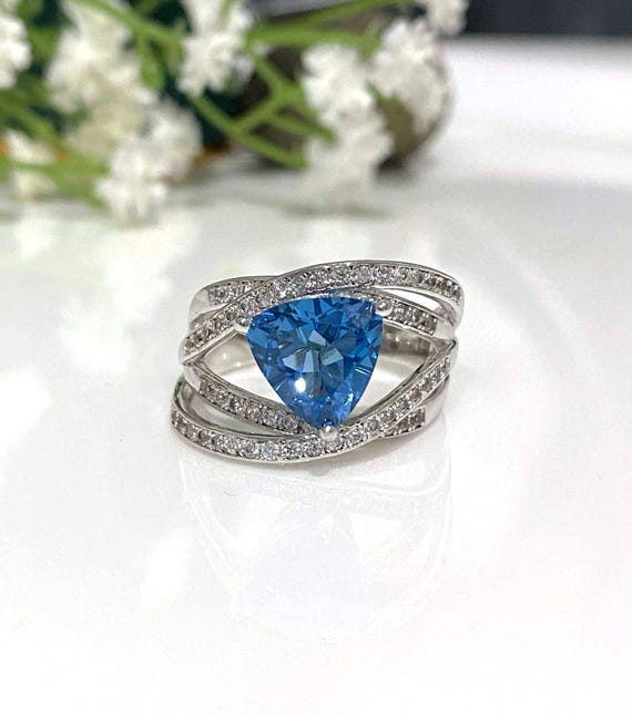 Vintage Sterling Silver Natural Trillion Cut London Blue