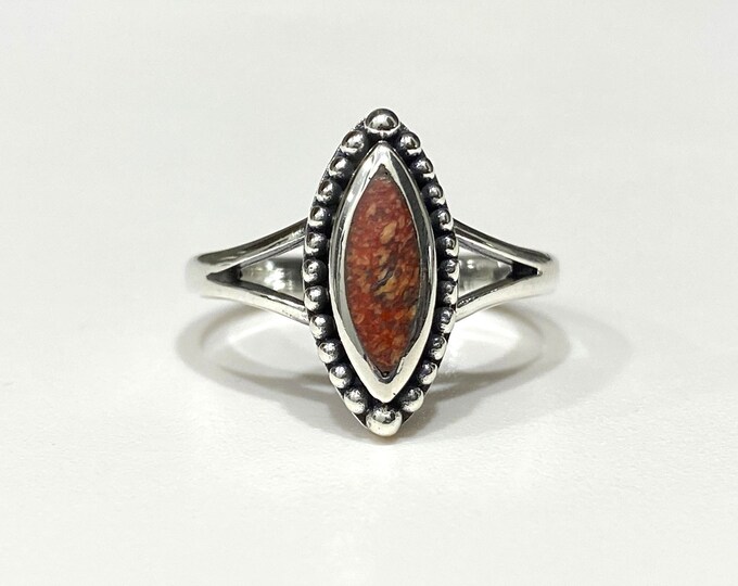 Vintage Sterling Silver Red Coral Ring Size 8