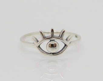 Vintage Sterling Silver Evil Eye Ring Size 10