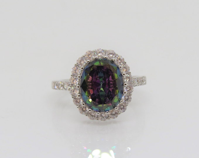 Sterling Silver Mystic Topaz & White Topaz Ring Size 8
