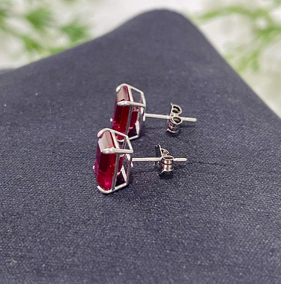 Vintage 14K Solid White Gold Rectangular Ruby Ear… - image 2