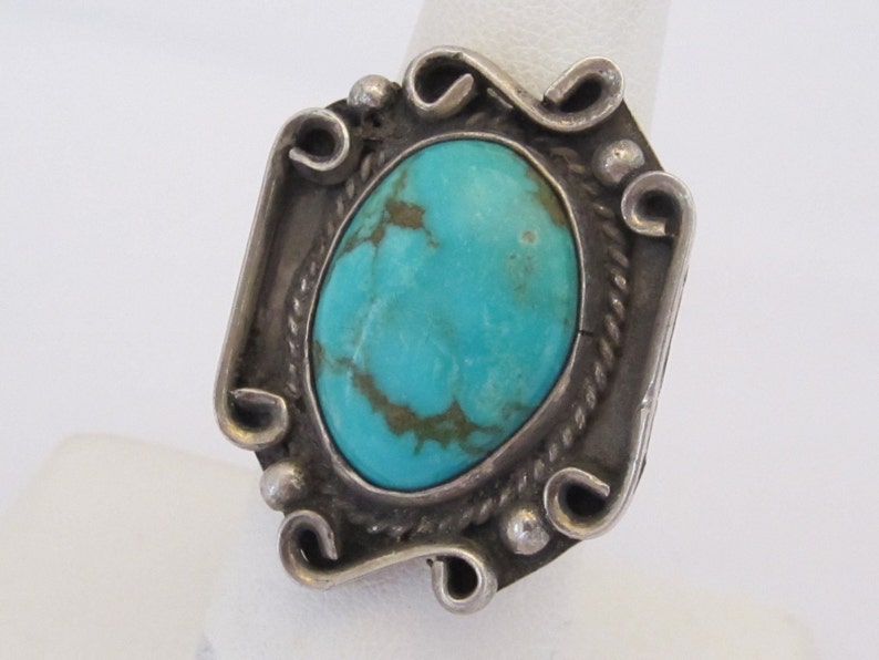 Vintage Sterling Silver Natural Turquoise Ring Size 7.5