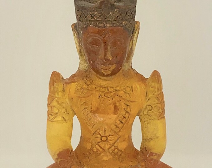 Antique Yellow Naga Eye 18th - 19th Century Carved Phra Hin Buddha Statue 301grams