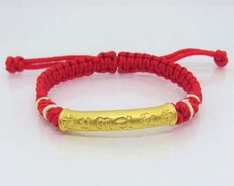 Pulseira Sutra Luck vintage de ouro 24K: trama vermelha e amarela, ajustável.