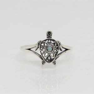 Vintage Sterling Silver White Opal Turtle Filigree Ring Size 7