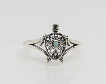 Vintage Sterling Silver White Opal Turtle Filigree Ring Size 7