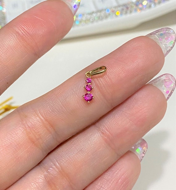 Vintage 14K Solid Yellow Gold Ruby Tiny Pendant. - image 4