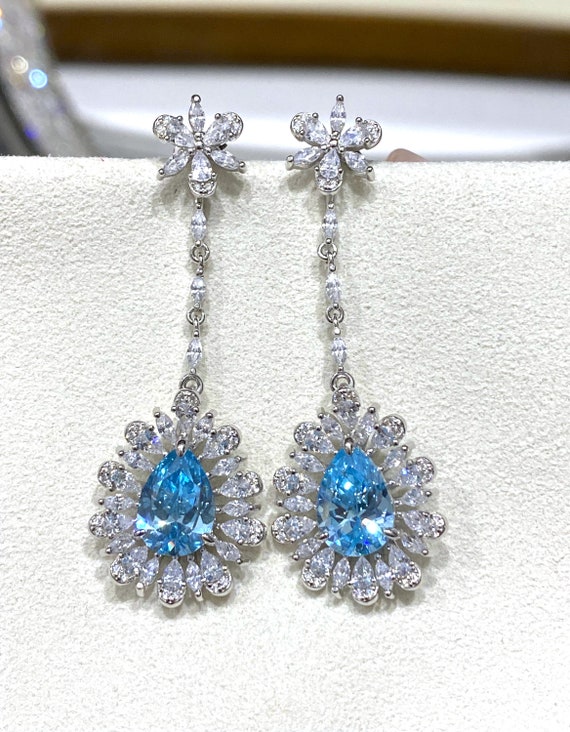 Vintage Sterling Silver Aquamarine & White Topaz … - image 3