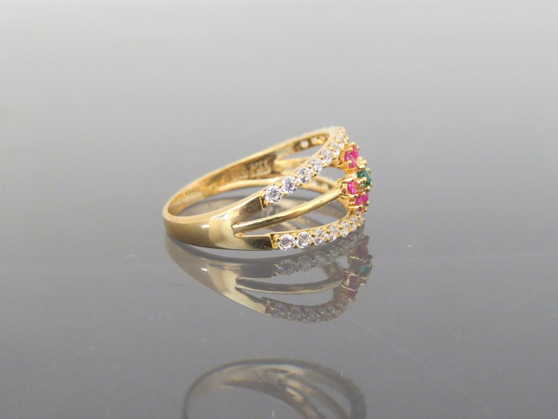 White Topaz /& Emerald Flower Ring Size 6.25 Vintage 18K Solid Yellow Gold Ruby