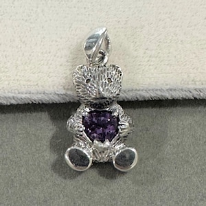 Vintage Sterling Silver Bear Amethyst Charm Pendant