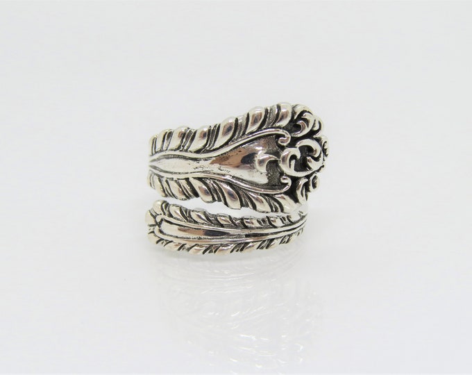 Vintage Sterling Silver Carved Spoon Ring Size 7