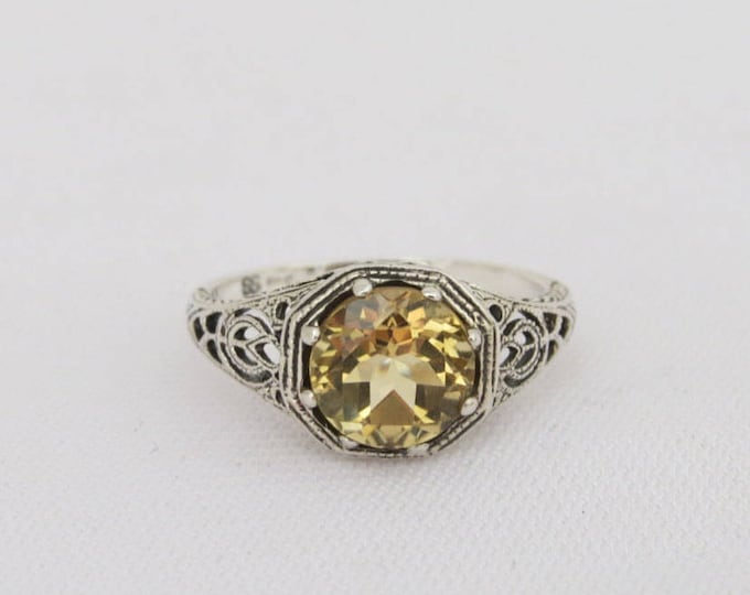 Vintage Sterling Silver Natural Citrine Filigree Ring Size 6