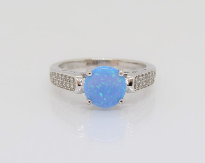 Vintage Sterling Silver Blue Opal & White Topaz Ring Size 7