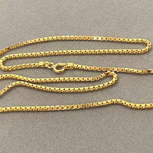 Vintage 18K Solid Yellow Gold Square Box Link Chain Necklace 18&#39;&#39;