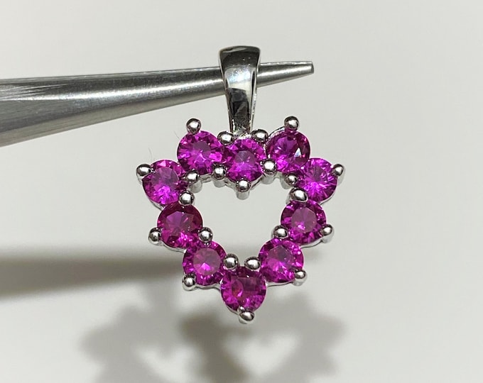Vintage Sterling Silver Ruby Heart Pendant.