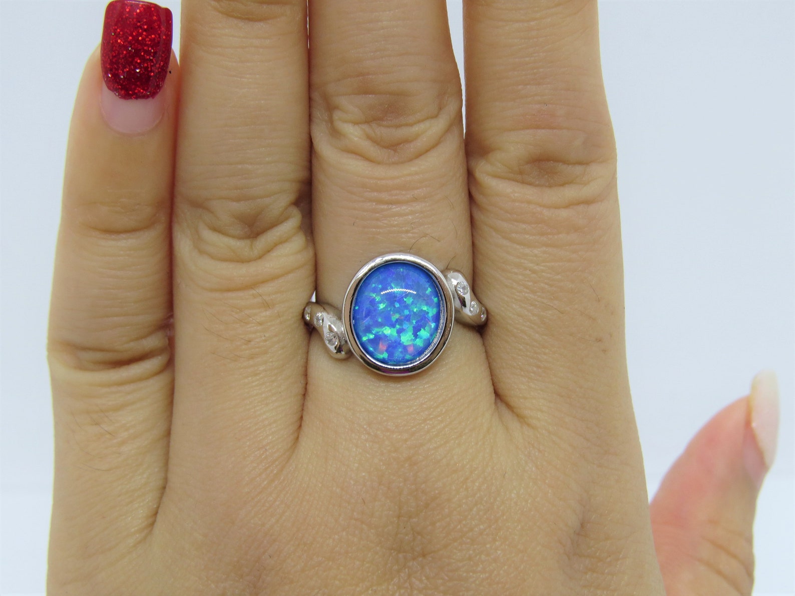 Vintage Sterling Silver Blue Opal & White Topaz Ring Size 8 - Etsy