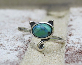 Vintage Sterling Silver Turquoise Kitty Cat Ring.