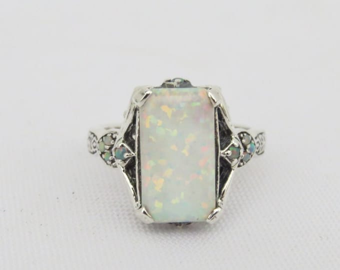 Sterling Silver White Opal Ring.