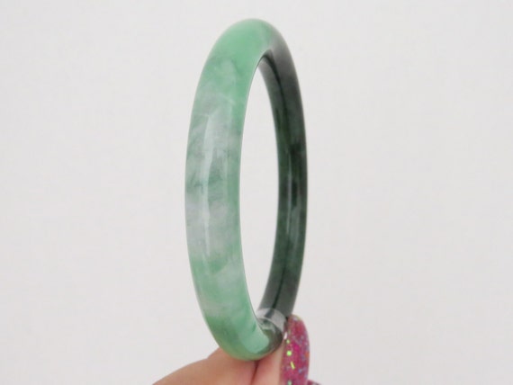 Vintage Translucent Natural Green Black Jadeite J… - image 4