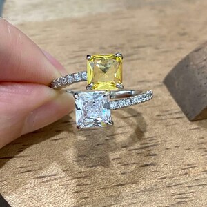 Vintage Sterling Silver Yellow Sapphire & White Topaz Bypass Ring Size 9.