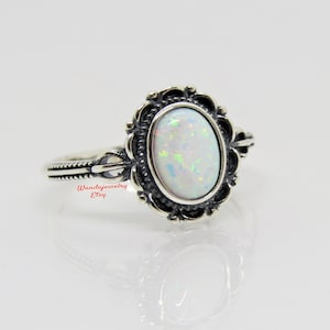 Sterling Silber Weißer Opal Ring Größe 7