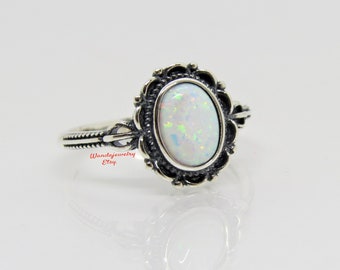 Sterling Silver White Opal Ring Size 7