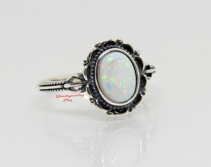 Sterling Silver White Opal Ring Size 7
