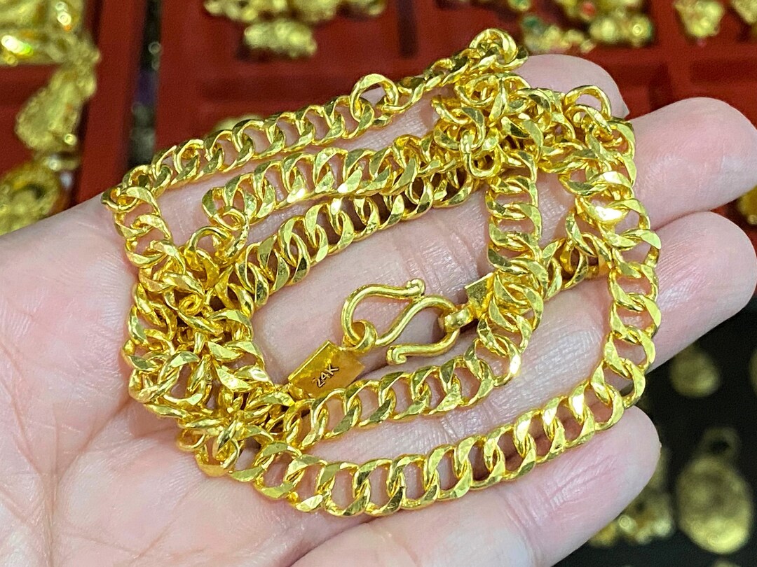 24K 980 Pure Gold Cuban Link Chain Necklace 20'' - Etsy