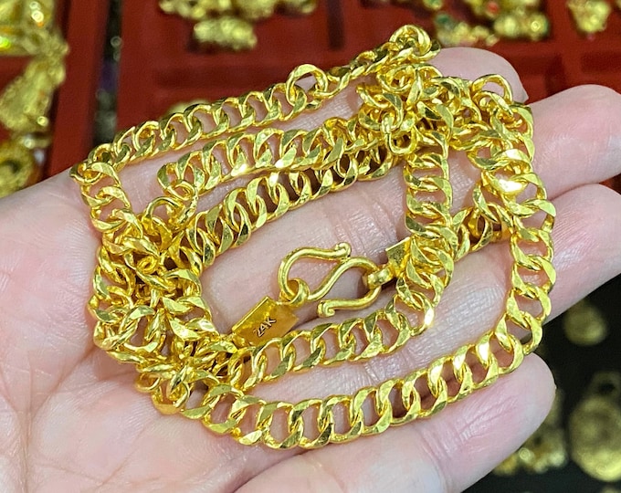 24K 980 Pure Gold Cuban Link Chain Necklace 20''