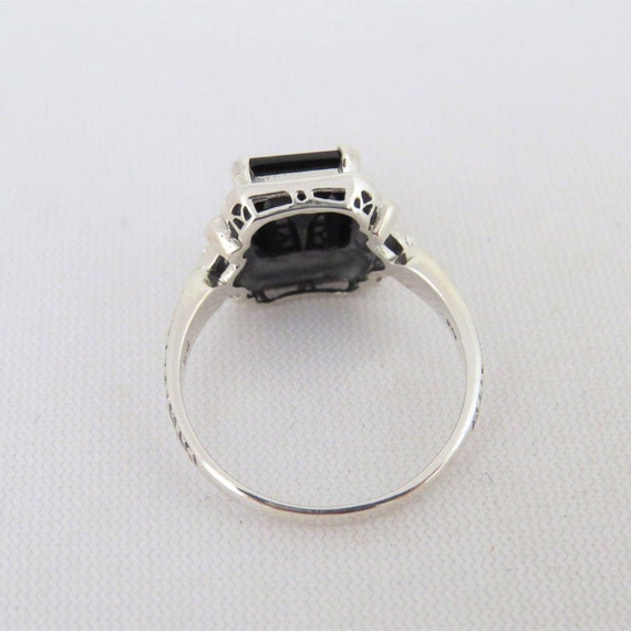 Vintage Sterling Silver Natural Black Onyx Carved Ring Size