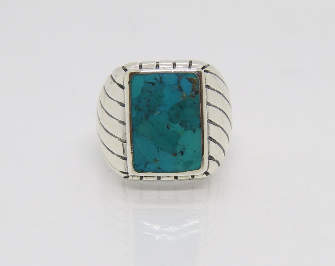 Vintage Sterling Silver Natural Turquoise Men's Ring Size 9.75