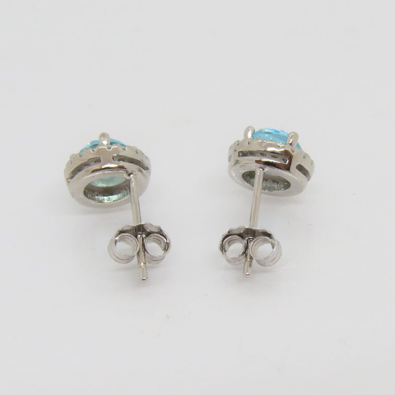 Sterling Silver Aquamarine & White Topaz Halo Earrings image 2