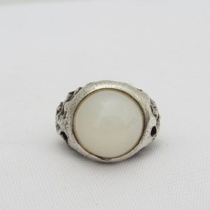 Vintage Modernist Sterling Silver White Moonstone High Dome Ring Size 7