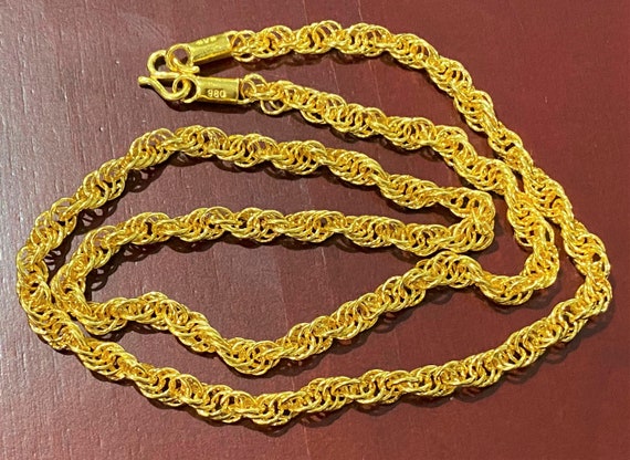 【2plan】24SS★ [LAN ARCHIVE] Clock Semi Rope Necklace Vintage 24K 980 Pure Gold Twisted Link Chain Necklace 19