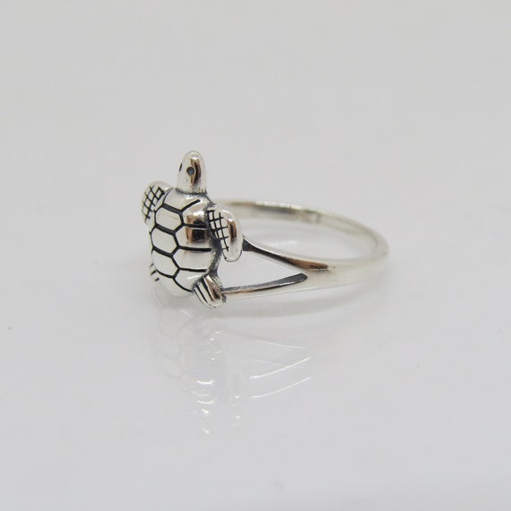 Vintage Sterling Silver Turtle Ring Size 6 - image 3