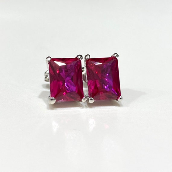 Vintage Sterling Silver Rectangular Ruby Earrings. - image 3
