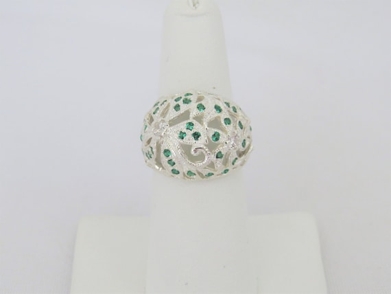 Vintage Sterling Silver Emerald & White Topaz Dom… - image 3