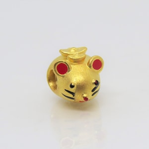 Vintage Pure 24K 9999 Gold Enamel Rat, Mouse Charm Bead Pendant Make for Bracelet
