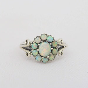 Sterling Silver White Opal Cluster Ring Size 8