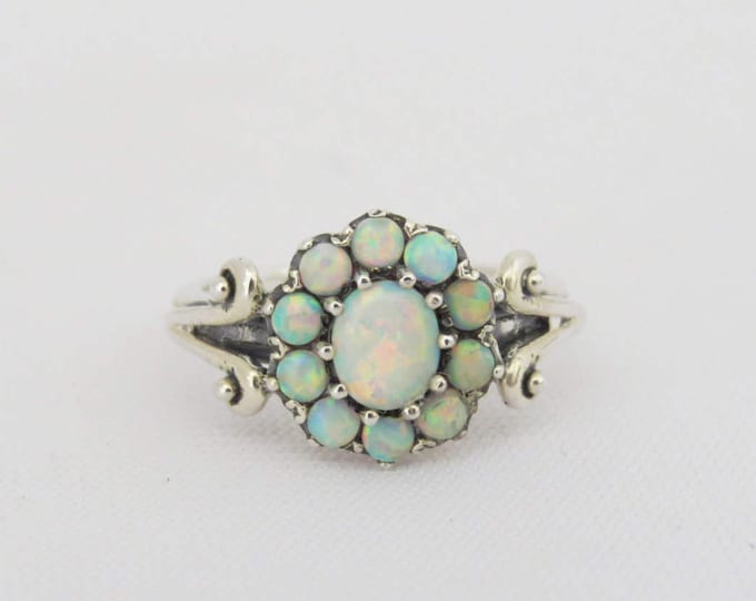 Sterling Silver White Opal Cluster Ring Size 9