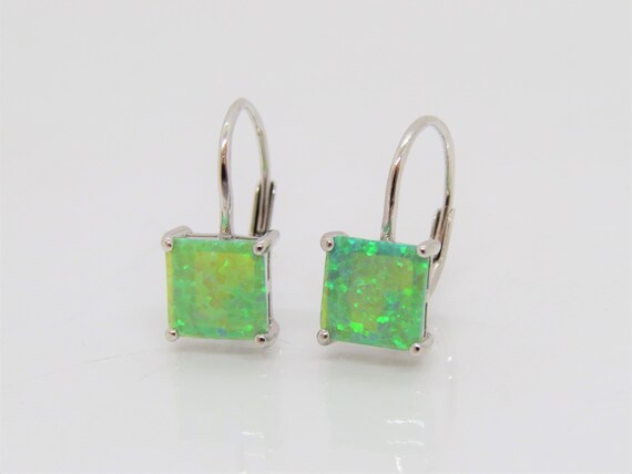 Vintage Sterling Silver Square Green Opal Earrings - image 4